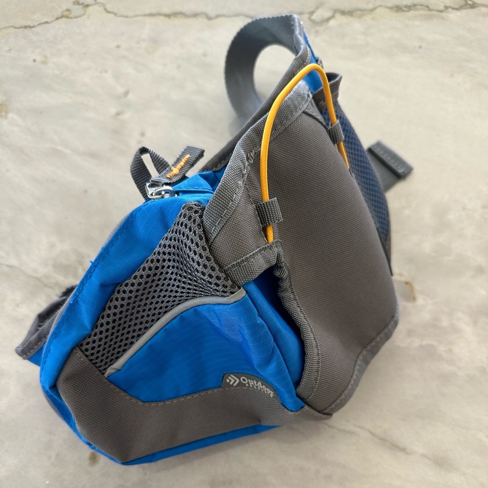 Outdoor Blue and Gray Sling Belt Bag with Mesh Pocket